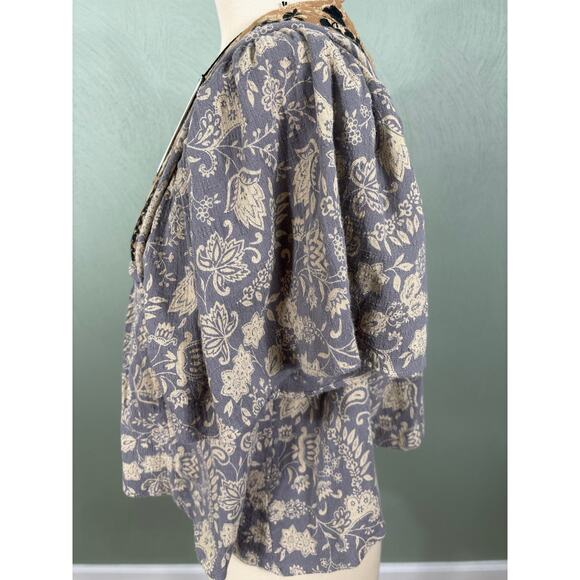 Unsubscribed Blouse Womens Size 2 Smocked Peplum Floral Boho Short Sleeve Casual - Picture 6 of 12